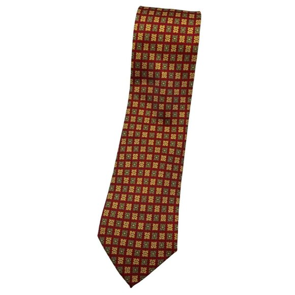 FRANCO BASSI Men's 100% Silk Necktie LUXURY Tie XL Red Geometric W:3.8" EUC